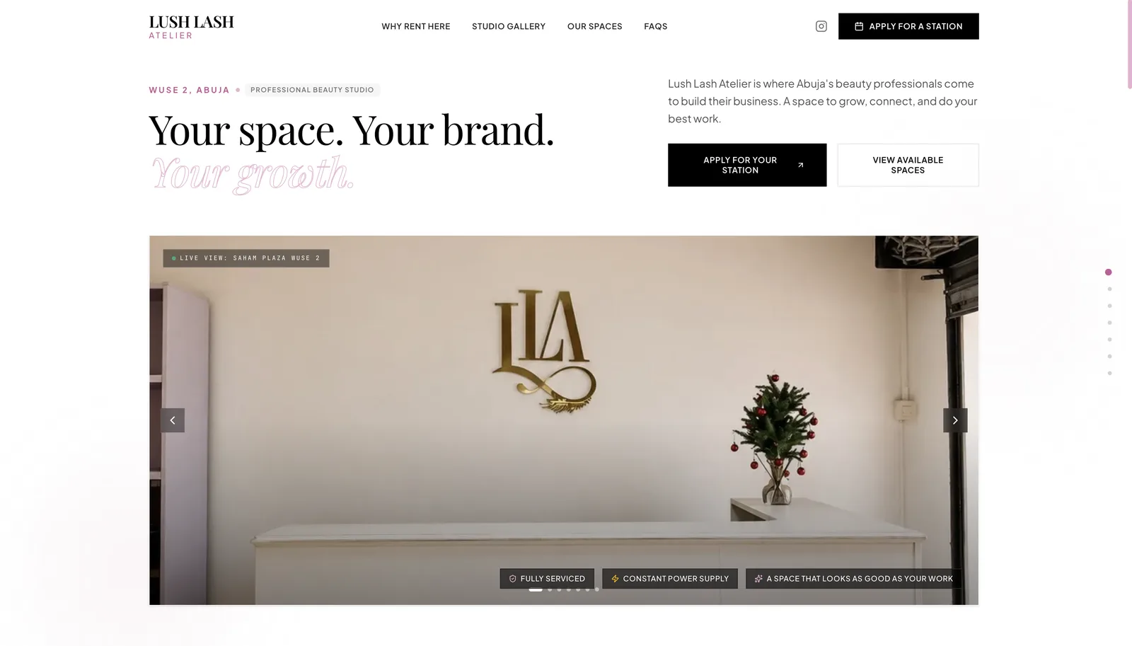 Lush Lash Atelier website homepage